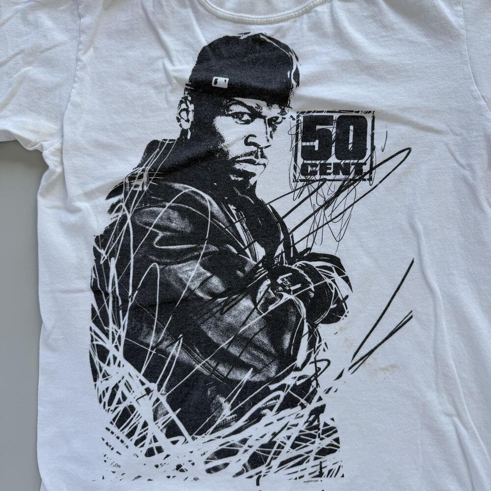 50 Cent 2009 Shirt Youth Large White Rap Graphic Tee Hip Hop Concert Anvil
